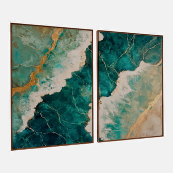 KIT 2 QUADROS MARÉ VERDE OURO