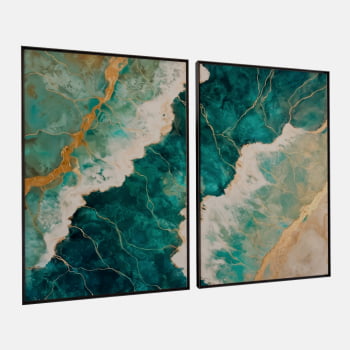 KIT 2 QUADROS MARÉ VERDE OURO