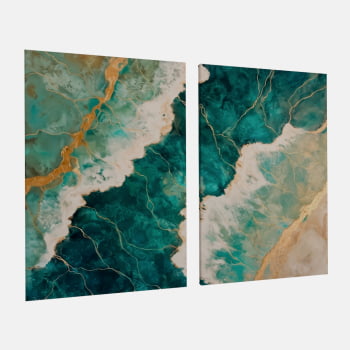 KIT 2 QUADROS MARÉ VERDE OURO