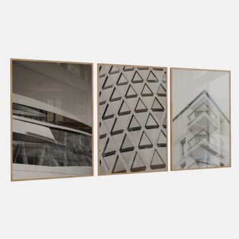 KIT 3 QUADROS  GEOMETRIA URBANA P&B
