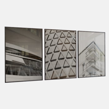 KIT 3 QUADROS  GEOMETRIA URBANA P&B