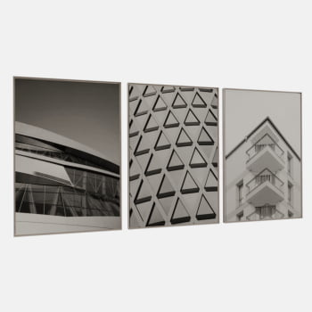 KIT 3 QUADROS  GEOMETRIA URBANA P&B