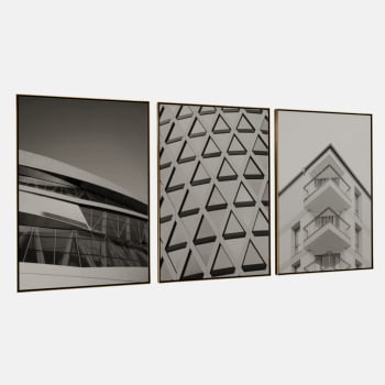 KIT 3 QUADROS  GEOMETRIA URBANA P&B