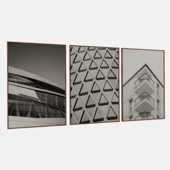 KIT 3 QUADROS  GEOMETRIA URBANA P&B