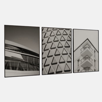 KIT 3 QUADROS  GEOMETRIA URBANA P&B