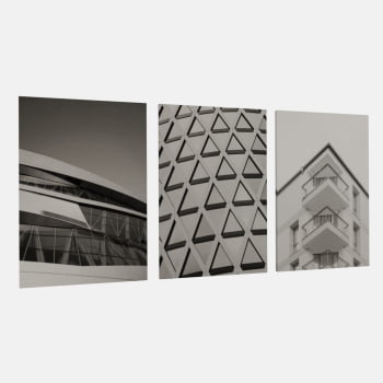 KIT 3 QUADROS  GEOMETRIA URBANA P&B