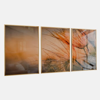 KIT 3 QUADROS DANDELION DOURADO
