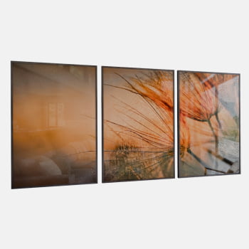 KIT 3 QUADROS DANDELION DOURADO