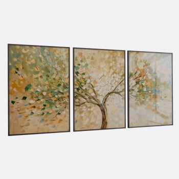 KIT 3 QUADROS PINTURA ÁRVORE TONS VERDES