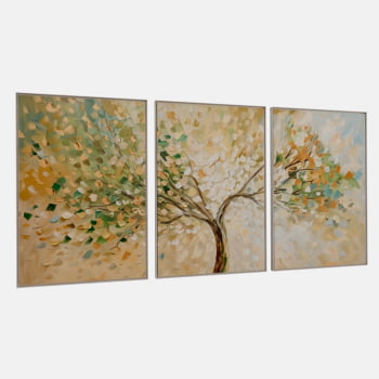 KIT 3 QUADROS PINTURA ÁRVORE TONS VERDES