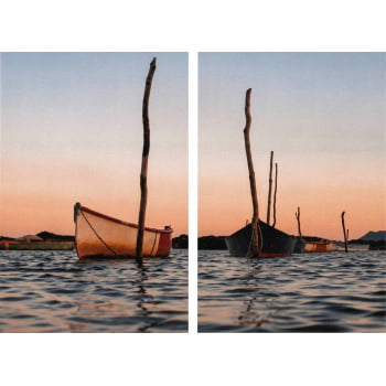 Kit 2 quadros retangulares - Barcos ao Entardecer