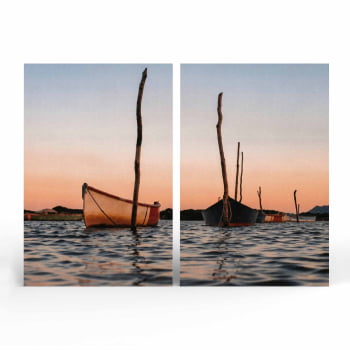 Kit 2 quadros retangulares - Barcos ao Entardecer