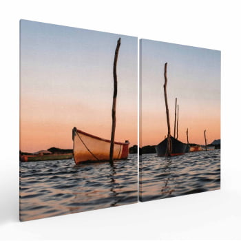 Kit 2 quadros retangulares - Barcos ao Entardecer