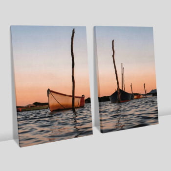 Kit 2 quadros retangulares - Barcos ao Entardecer