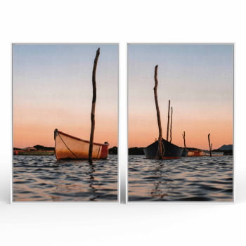 Kit 2 quadros retangulares - Barcos ao Entardecer
