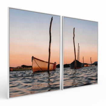 Kit 2 quadros retangulares - Barcos ao Entardecer