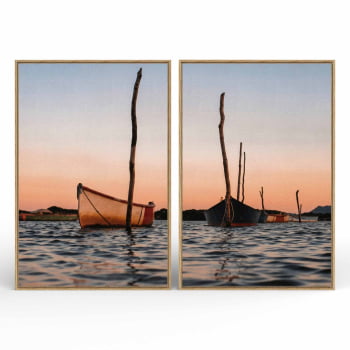Kit 2 quadros retangulares - Barcos ao Entardecer