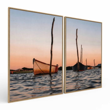 Kit 2 quadros retangulares - Barcos ao Entardecer