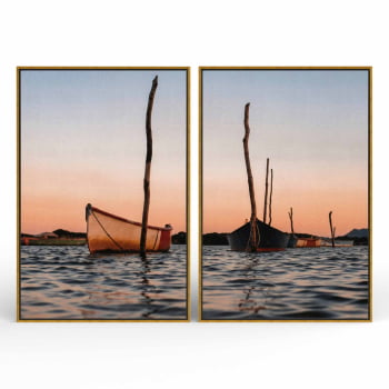 Kit 2 quadros retangulares - Barcos ao Entardecer