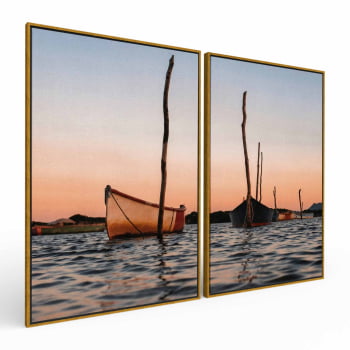 Kit 2 quadros retangulares - Barcos ao Entardecer