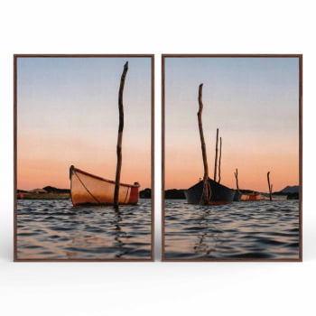 Kit 2 quadros retangulares - Barcos ao Entardecer