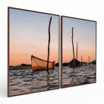 Kit 2 quadros retangulares - Barcos ao Entardecer