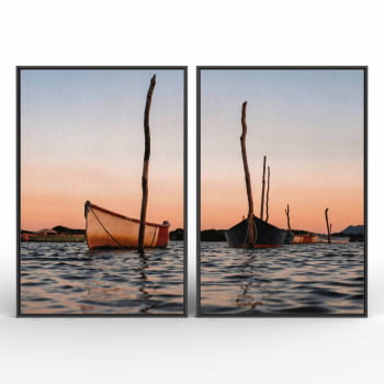 Kit 2 quadros retangulares - Barcos ao Entardecer