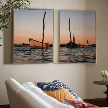 Kit 2 quadros retangulares - Barcos ao Entardecer Kit 2 quadros retangulares - Barcos ao Entardecer
