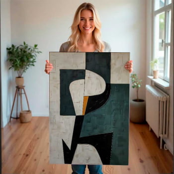 Quadro Retangular - Pintura geométrica verde