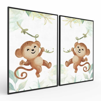 Kit 2 quadros retangulares - Duo Baby Monkeys