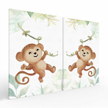 Kit 2 quadros retangulares - Duo Baby Monkeys