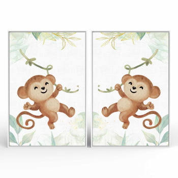 Kit 2 quadros retangulares - Duo Baby Monkeys