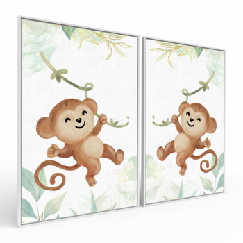 Kit 2 quadros retangulares - Duo Baby Monkeys