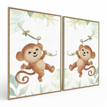 Kit 2 quadros retangulares - Duo Baby Monkeys