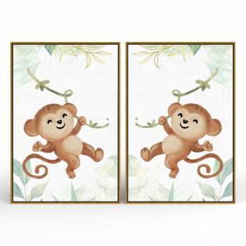 Kit 2 quadros retangulares - Duo Baby Monkeys