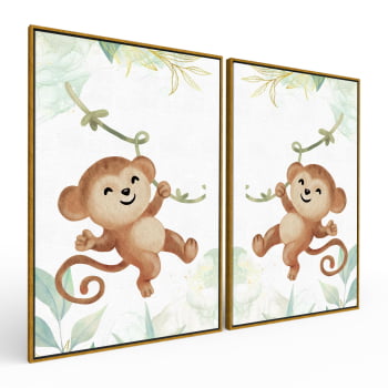 Kit 2 quadros retangulares - Duo Baby Monkeys