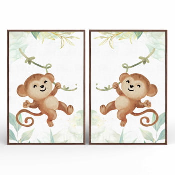 Kit 2 quadros retangulares - Duo Baby Monkeys