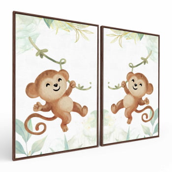 Kit 2 quadros retangulares - Duo Baby Monkeys