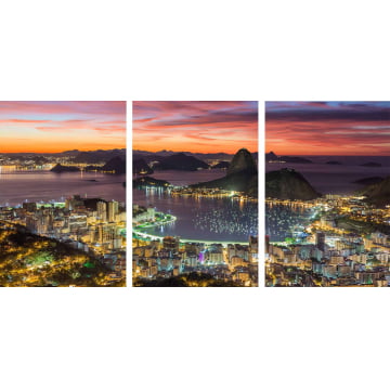 Kit 3 Quadros Retangulares - Vista Panorâmica do Rio de Janeiro ao Entardecer
