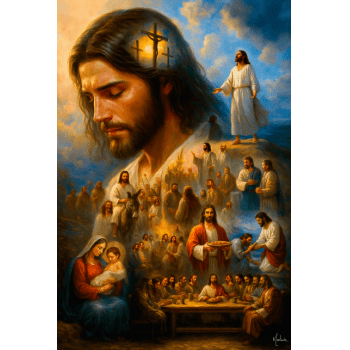 Quadro Personalizado-Decore Paz-Jornada de Jesus- Moldura Dourada-90x60 cm