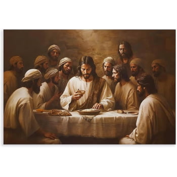 Quadro Personalizado-Decore Paz- Jesus Apostolos Santa Ceia - Adesivo Fosco - Moldura Preta- 120x80 cm