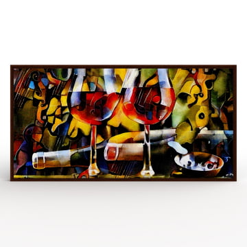 Quadro panorâmico - Taças e Garrafas de vinho abstratas