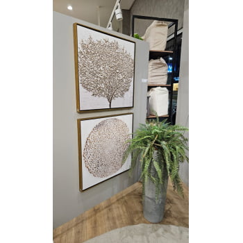 Kit 2 quadros quadrados - Duo Arvore e circulo dourado 