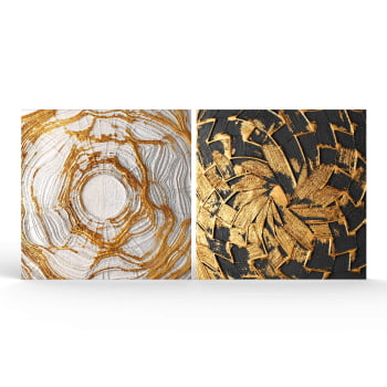 Kit 2 quadros quadrados - Formas abstratas douradas