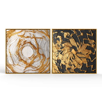 Kit 2 quadros quadrados - Formas abstratas douradas