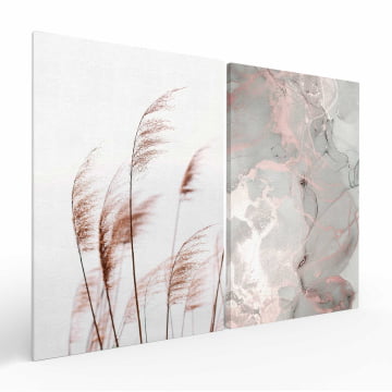 Kit 2 quadros retangulares - Duo capim dos pampas e marmorizado