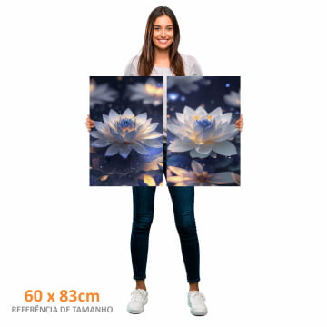 Kit 2 quadros retangulares - Duo Flores Lótus Azuis