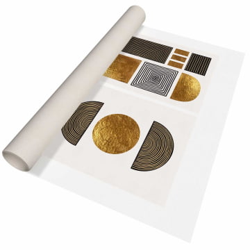 Kit 2 quadros retangulares - Duo formas douradas