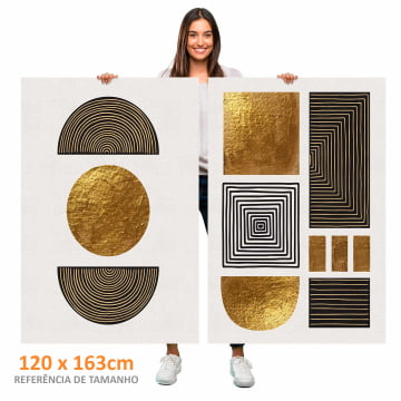 Kit 2 quadros retangulares - Duo formas douradas