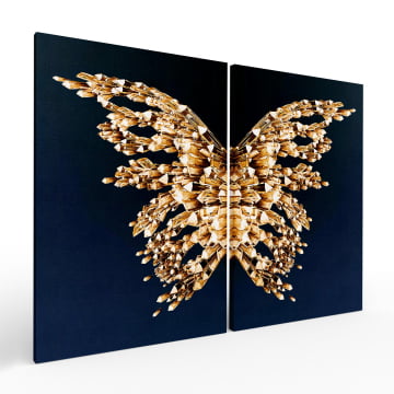 Kit 2 quadros retangulares - Gold butterfly wings